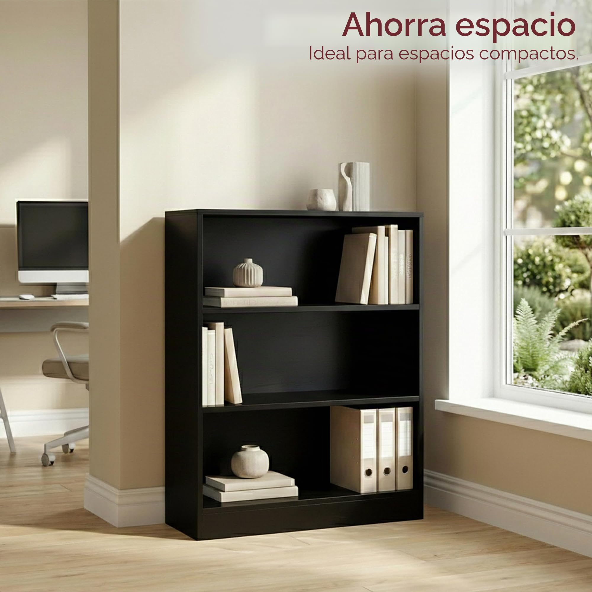 Vida Designs Home Discount Estantería Baja Cambridge de Madera de Roble Negra con 3 estantes, para Oficina o Sala de Estar