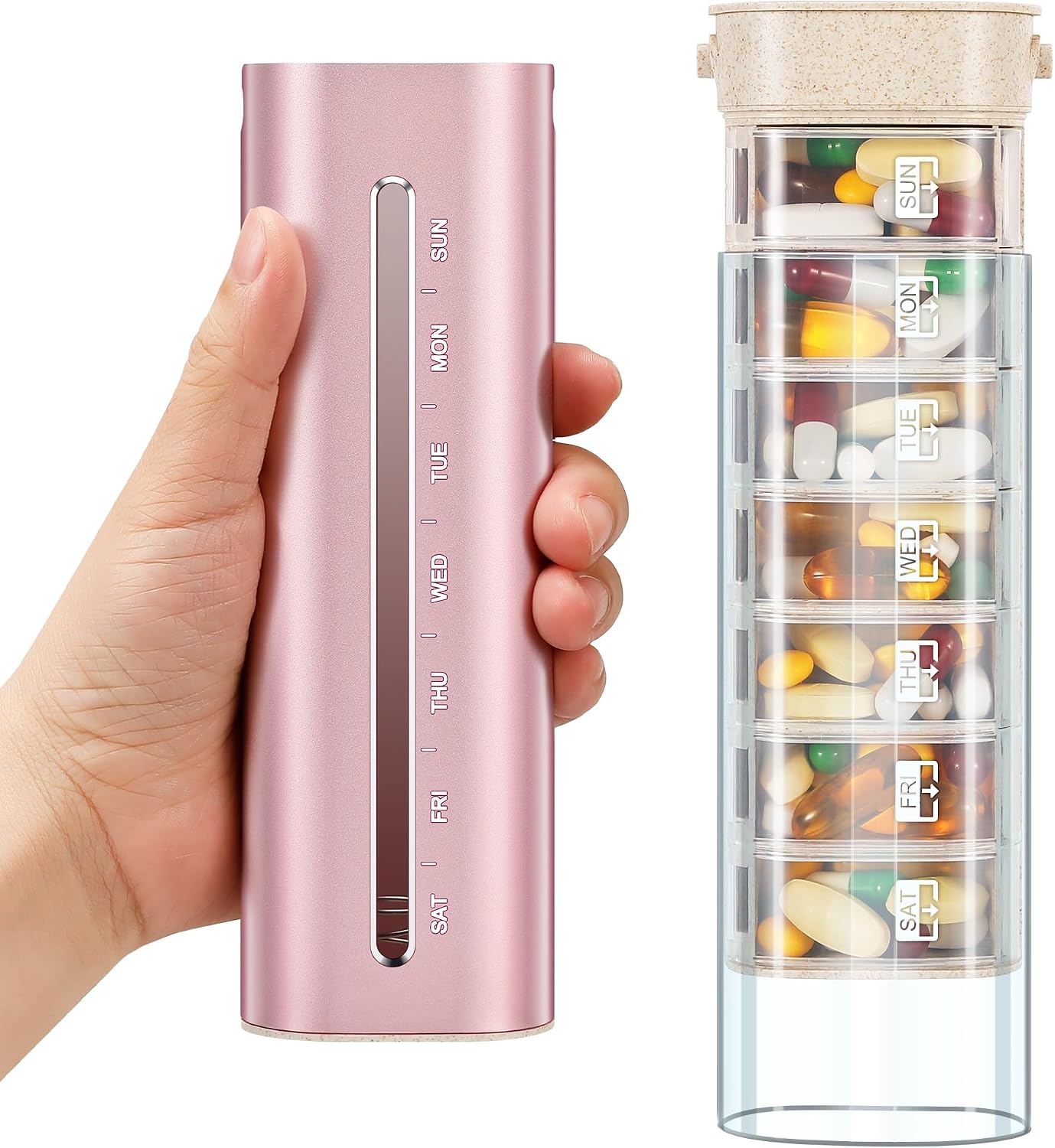 Zannaki Metal 7 Day Pill Organizer,Portable Weekly Pill Case with Push-to-Pop Lock, Airtight Large Capacity Daily Pill Box, Travel Pill Holder Container for Vitamins, Pills, Supplements and Medication