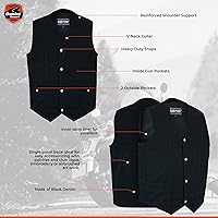 Vista 4 de Daniel - Chaleco de motociclista inteligente para hombre, diseño de cuello en V, chaleco de mezclilla negro con lateral liso y bolsillo