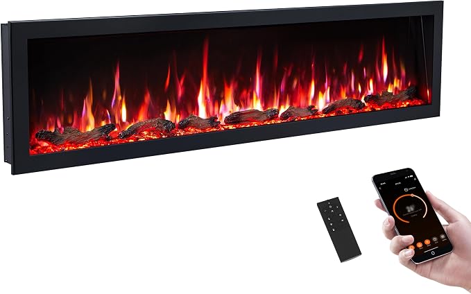 PuraFlame Bernice 72 Inch Smart Linear Electric Fireplace - Clean