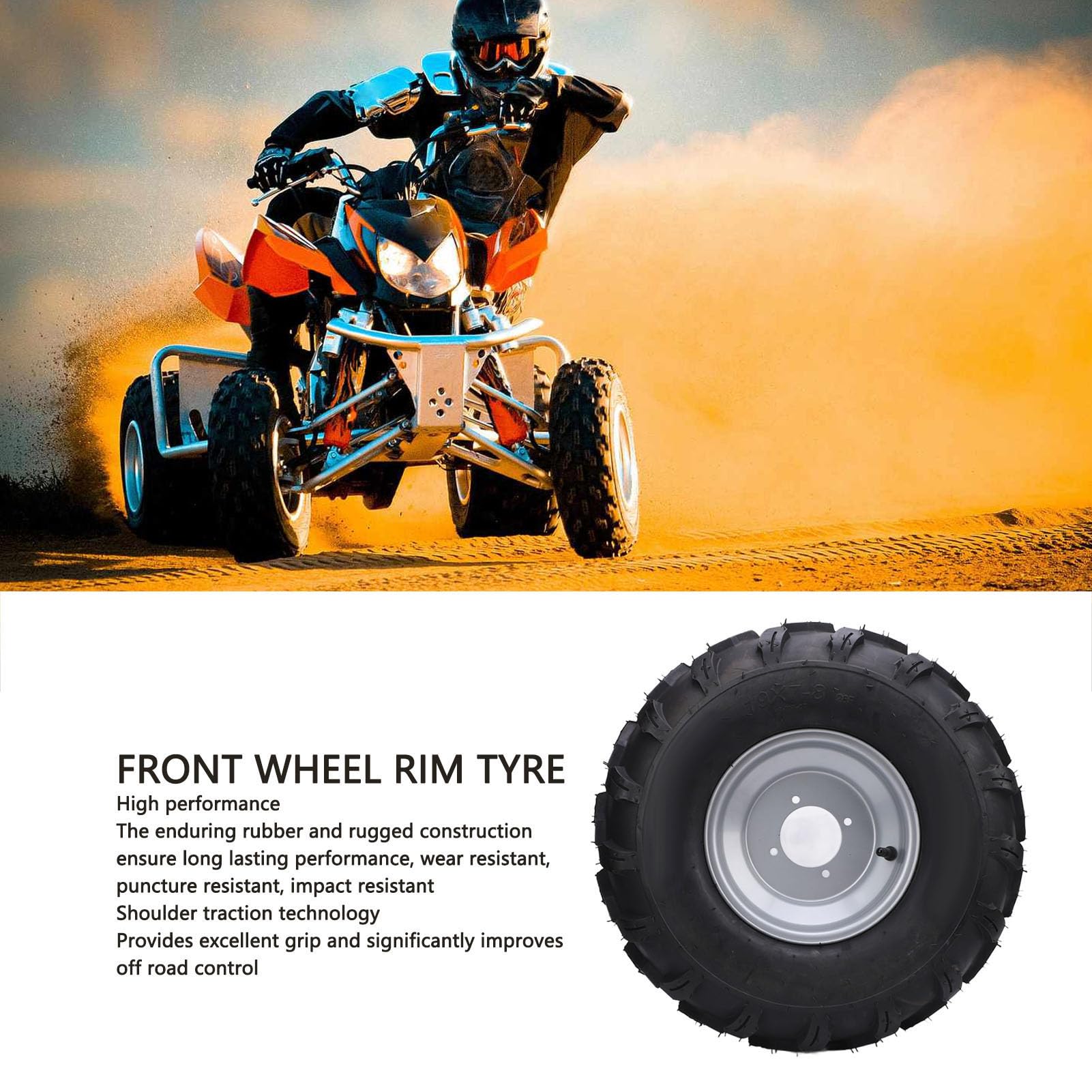 Pneumatici Cerchio Ruota Anteriore 19x7-8 8 Pollici Pneumatici Gomma Antiscivolo per ATV Quad Bike Go Kart 125-250