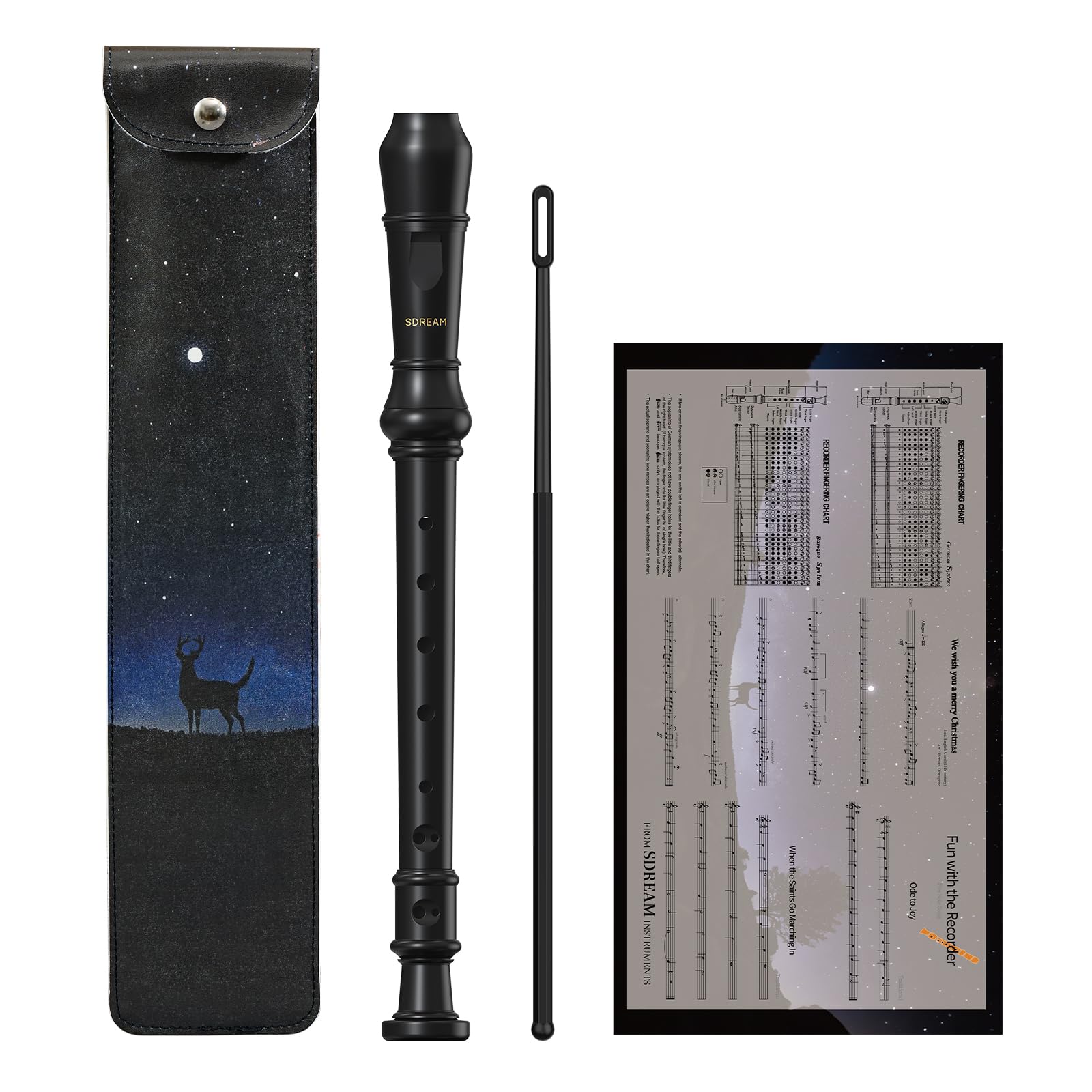 SDREAM Soprano Recorder Instrument for Kids Beginners Student 8 Hole German Fingering Recorder Flute with Cleaning Rod Leather