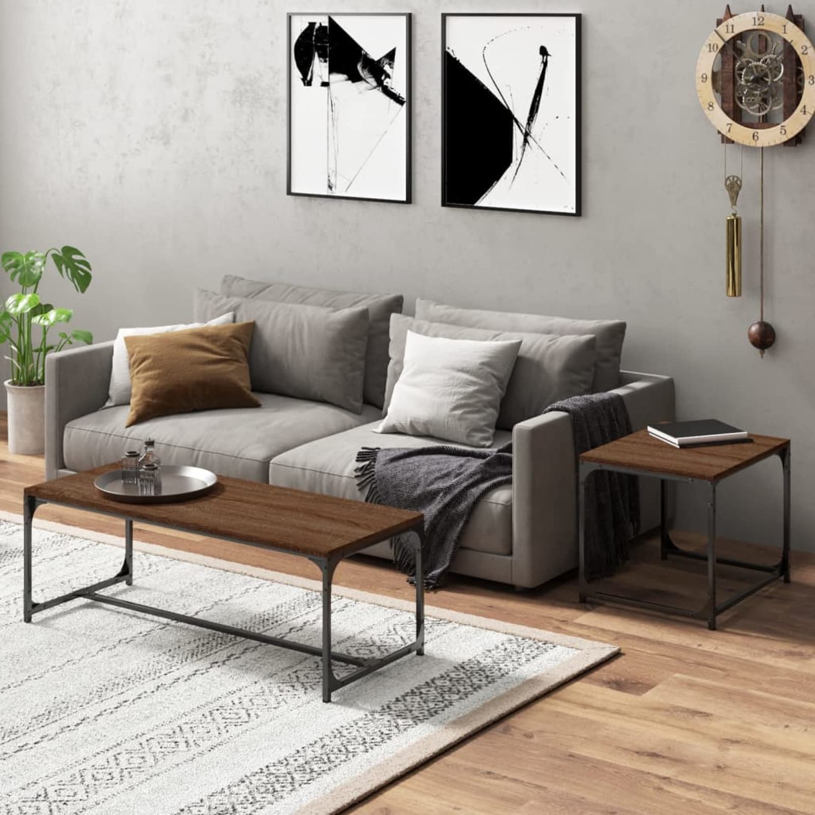 Homgoday 2 tavolini da caffè in legno di quercia marrone, tavolino da tè per soggiorno, sala d'accoglienza degli ospiti, camera da letto e mobili da ufficio