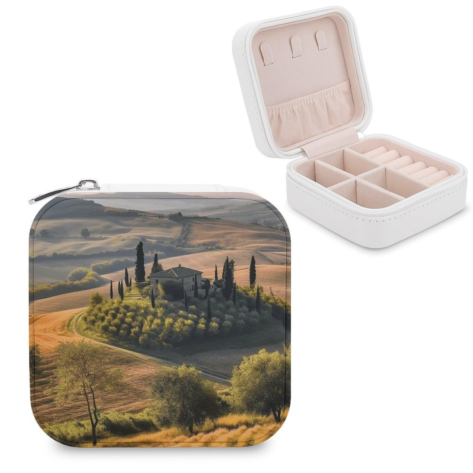VstaDank Tuscany Landscape Tree Scenery Farm Travel Jewelry Case Small Portable Jewellry Organizer Box PU Leather Organizer Boxes Personalized Jewellery Storage Holder Gift for Womens Rings Earrings