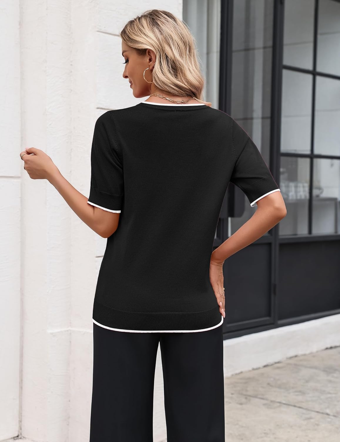 Zeagoo Women's Short Sleeve Sweater 2026 Spring Summer Tops Lightweight Casual V Neck Sweaters Dressy Work Blouses Clothes - Image 3