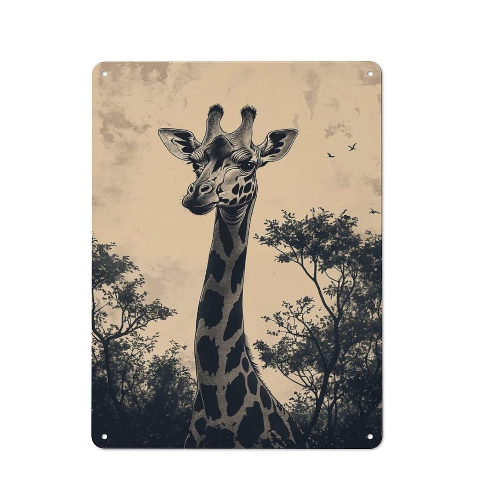 Junmoney Style-15 Cottage Style Giraffe Portrait In Sepia Tones Country Metal Sign 40X30cm, Farmhouse Wall Decor For Farmhouse Kitchen, Pantry Or Dining Area