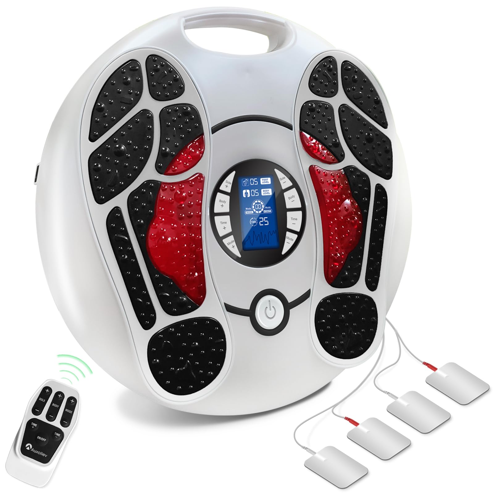 Auxoliev Electric Foot Massagers ，Circulation Machine Booster for Feet and Legs, EMS Machine with 4 Electrode Pads, 25 Modes for Personalised Settings, 99 Levels of Intensity for Foot Pain Relief-image-32