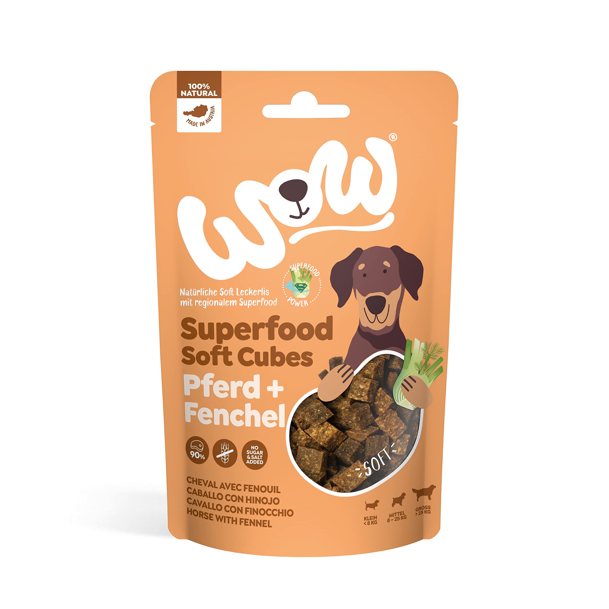 WOW Soft-Snacks I Cubes Cheval I Viande de cheval avec fenouil pour chiens I 100 % naturel I Complément alimentaire I Récompense pour le jeu et l'entraînement (1 x 150 g)