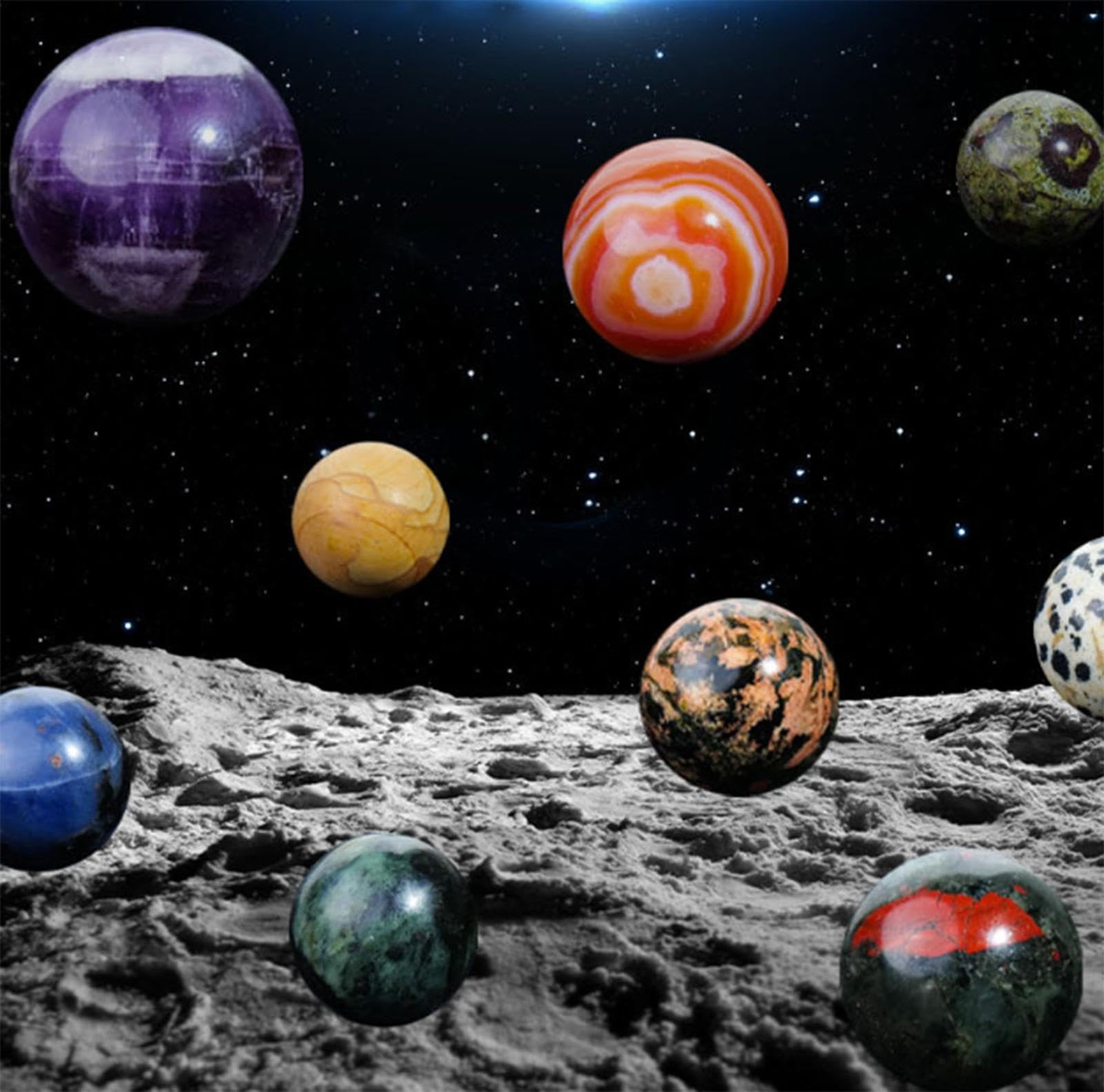 Bola de Cristal Natural, 24 Piezas de Decoración, Kit de Esferas de Piedras Preciosas, Esfera de Cristal Curativo de Chakras, Esfera de Adivinación, Figuras Colectivas para Meditación, Yoga