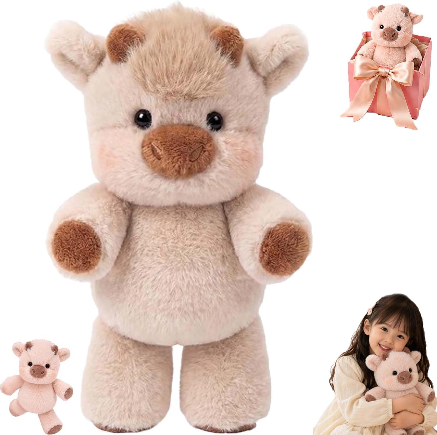 Starnearby Running Highland Cow Plush Toy, 42cm Soft Highland Cattle Stuffed Animal for Kids, Stress Relief & Anxiety Comfort, Cute Running Cow Plushie Gifts for Autism Women Boys Girls Adults