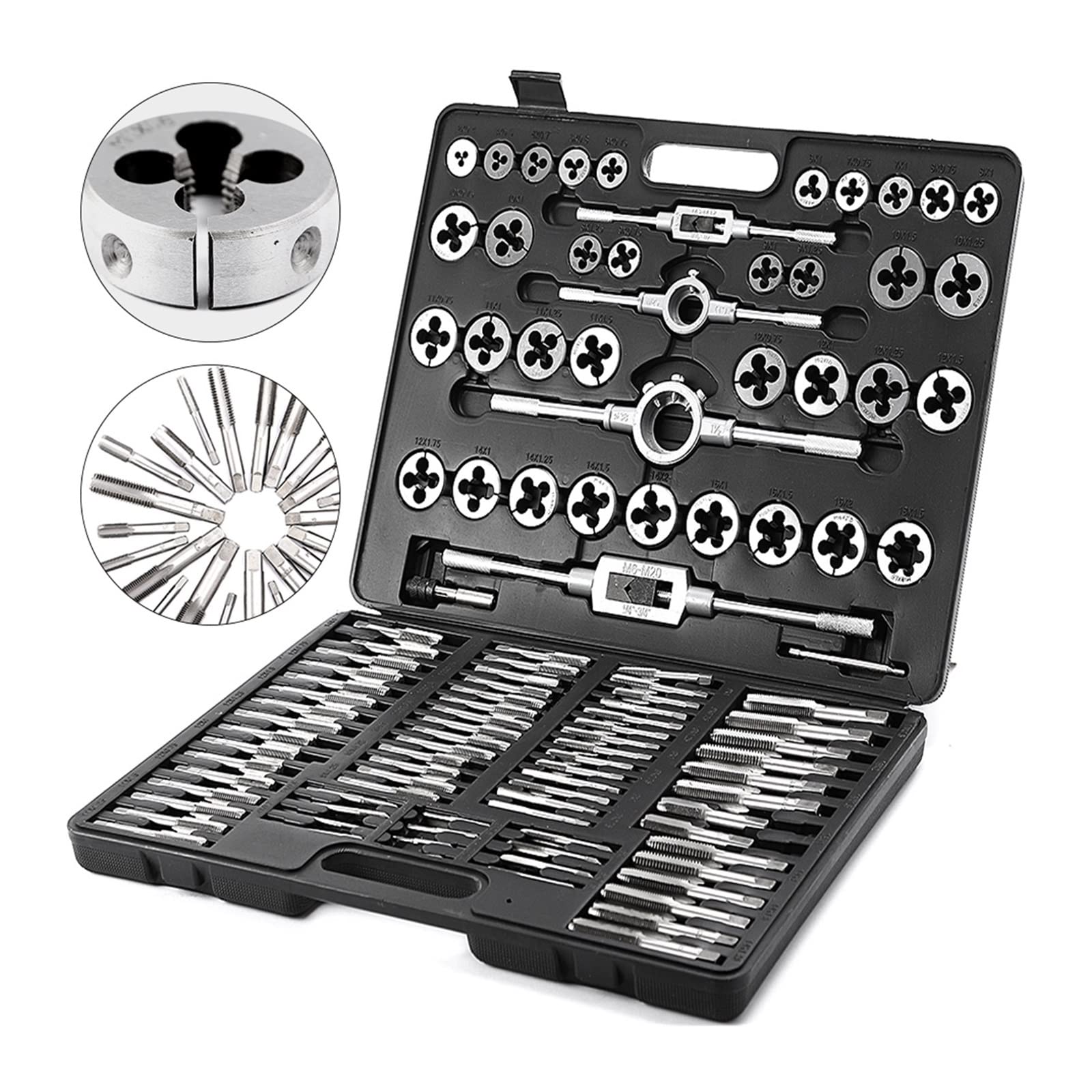 Tap and Die Set 86PCS 110PCS Tungsten Steel Titanium Hand Threading Tool with Wrench Screwdriver for Repairing Cutting,High Stability(110PCS)