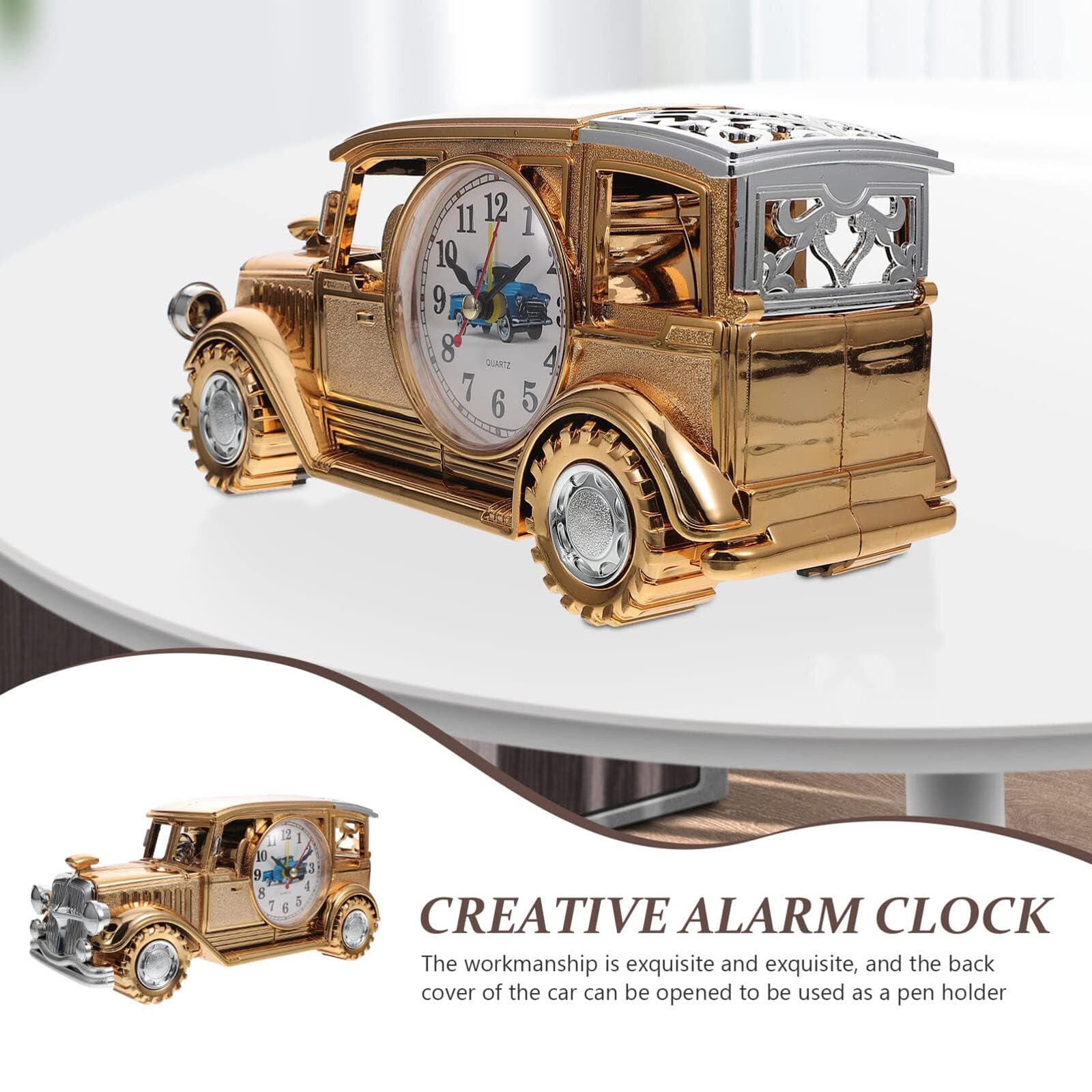 Tissting Sveglia da Tavolo a Forma di Auto, Elegante Orologio Digitale Multifunzionale con Portapenne e Snooze, Sveglia Silenziosa per Scrivania, Camera, Casa e Ufficio