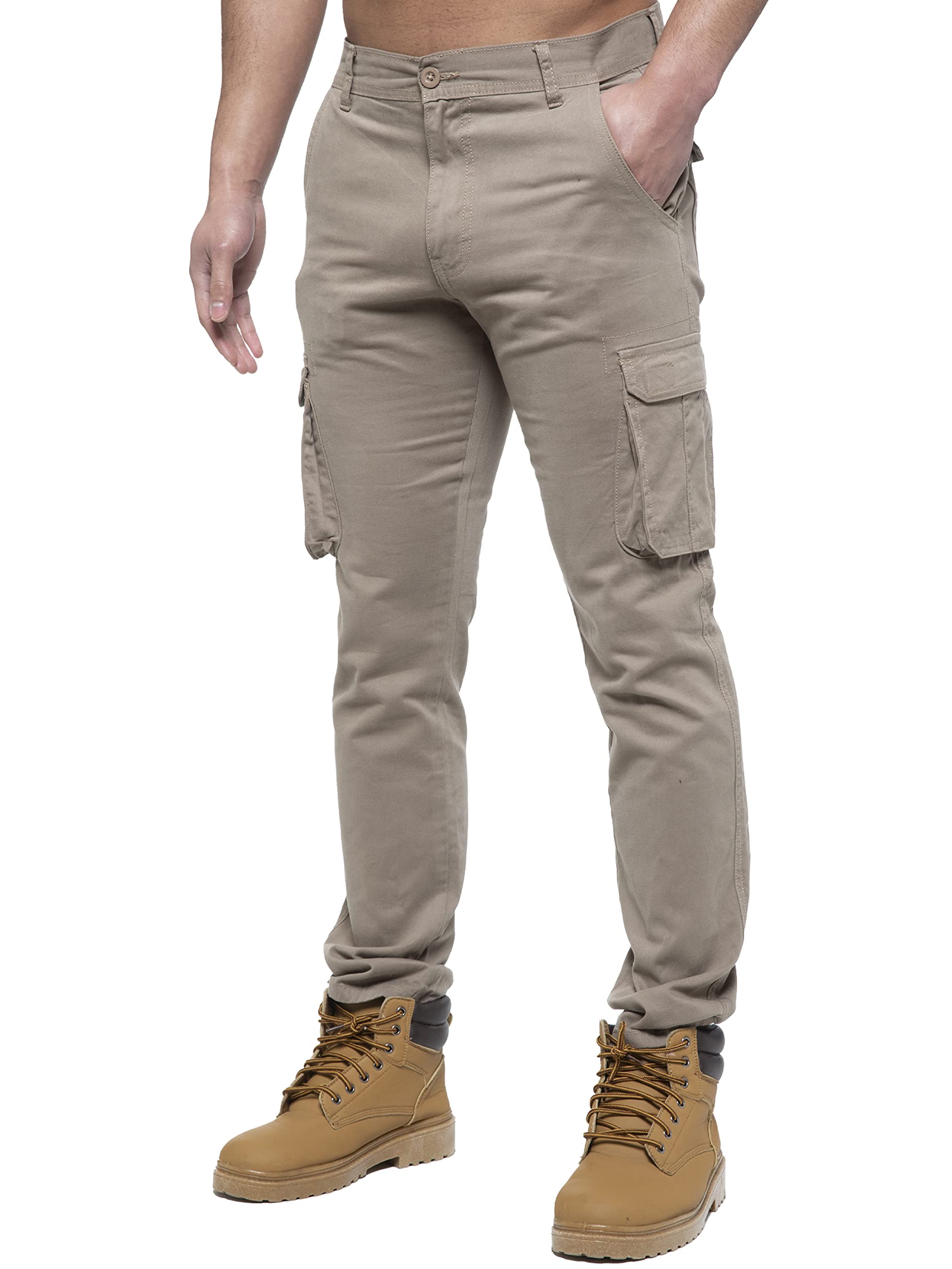 989Zé Enzo Men's Beige Cargo Combat Pants Straight Leg Regular Fit Chino Trousers Ez425 36W / 32L