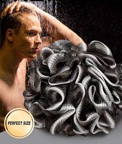 Voitead Esponja de baño de lufa para ducha, paquete de 4 esponjas grandes de malla de nailon suave, puf exfoliante para ducha, limpieza completa,