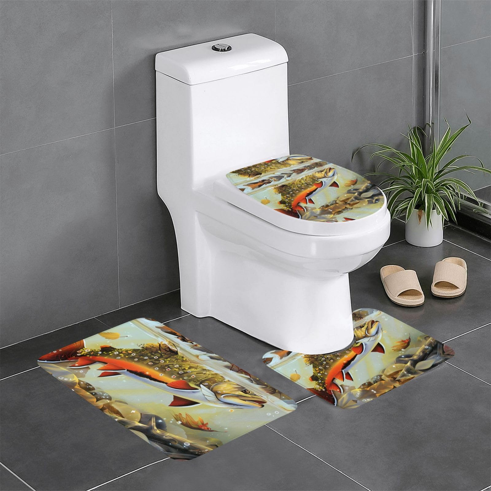 Alfombras de baño Brook Trout antideslizantes juego de 3 alfombrillas de microfibra absorbente