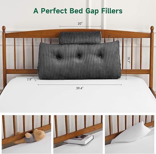 Miniatura 8 de Z-hom Almohada de cuña grande para cabecero, almohada triangular individual, almohada de lectura estándar con una almohada enrollable para cama,