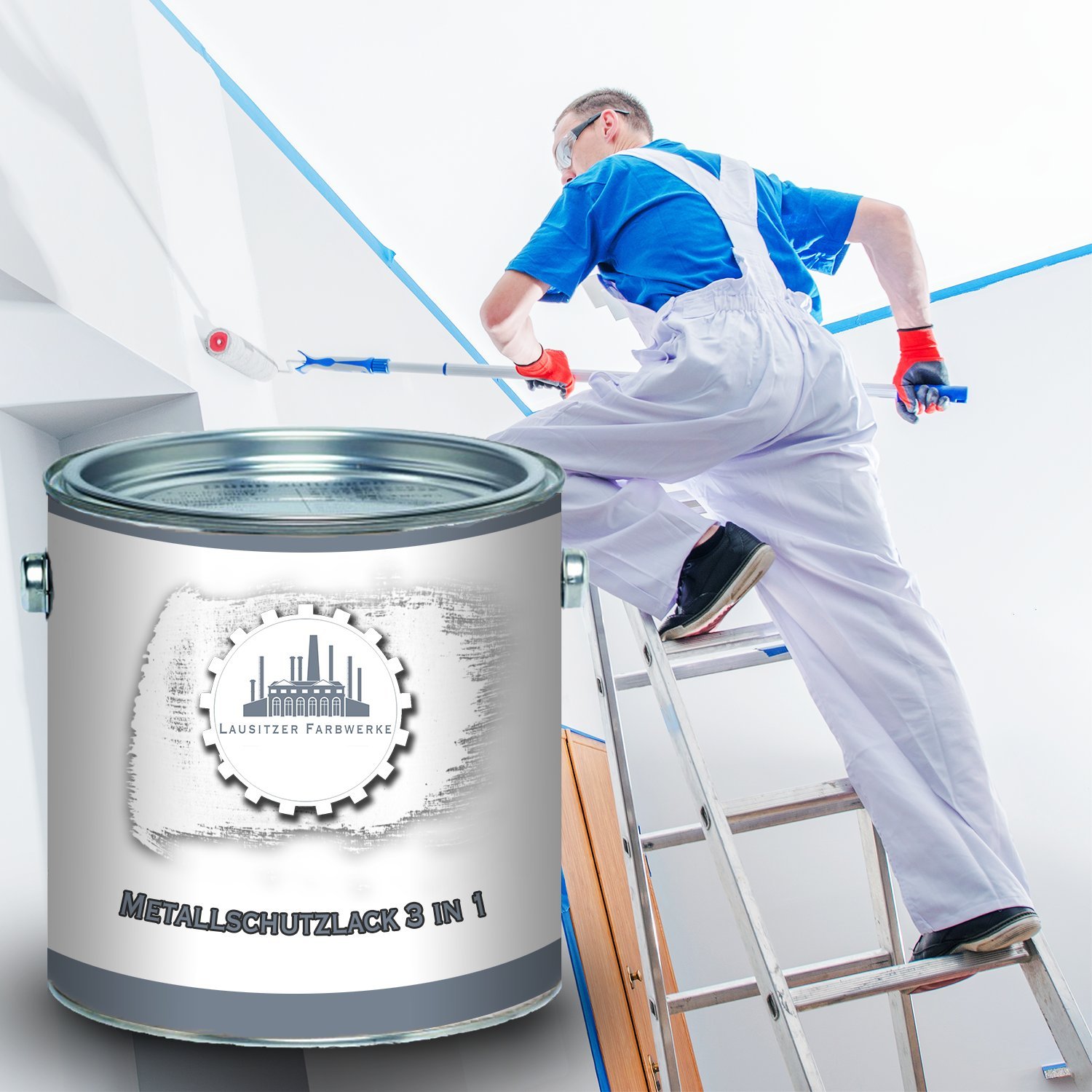 farba 3w1 do metalu tradycyjny lakier ochronny 3-w-1 farba do metalu lakier do do stali żelaza cynku aluminium (1 L, Biały (RAL 9010)) Lausitzer Farbwerke