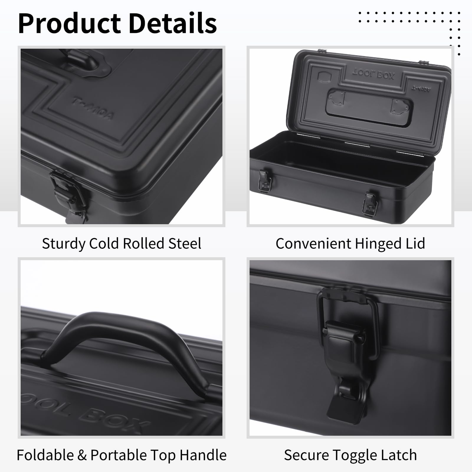 Caja de almacenamiento de acero con tapa con bisagras, caja de herramientas rectangular grande de metal con asa, hebillas dobles seguras, organizador de metal para sellos de álbumes de recortes