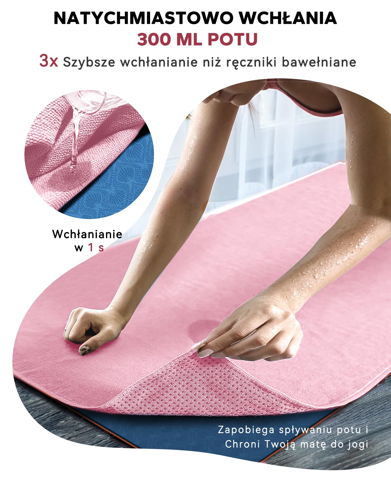 HAPBEAR Antypoślizgowy ręcznik do jogi 183 x 61 cm na matę, chłonny z mikrofibry z silikonowymi wypustkami, szybkoschnący Yoga Towel do Hot Jogi, Pilates, Fitness & Bikram (Różowy-2)