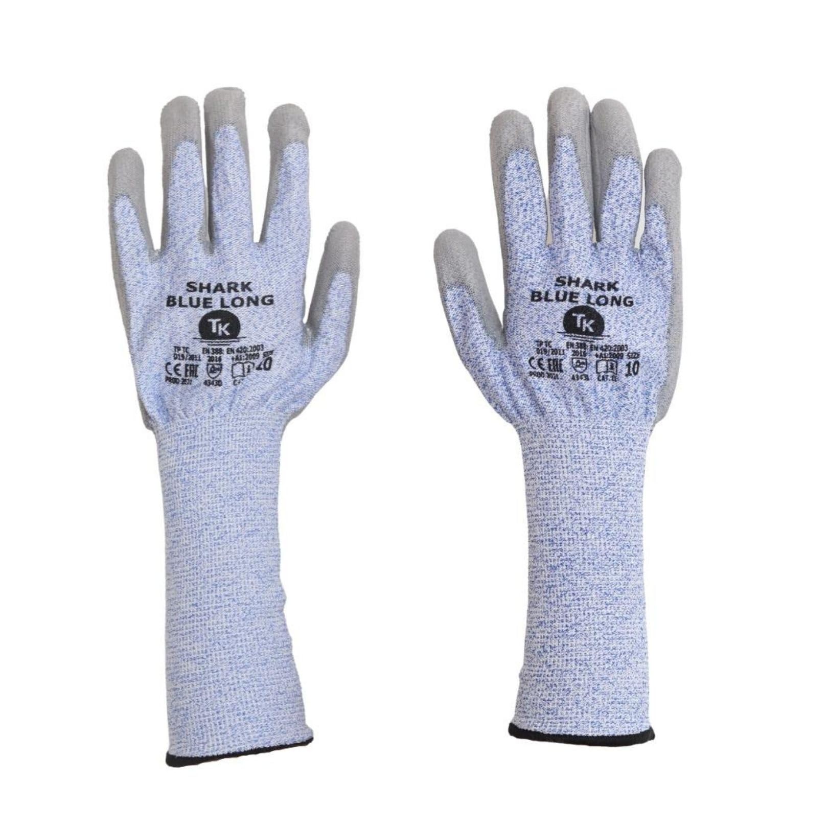 SHARK BLUE LONG/Montage-Handschuhe Schnittschutz mit verlängerter Stulpe/Größe 10, 12 Paar/Montagehandschuhe/Schnittfeste Handschuhe Arbeitshandschuhe