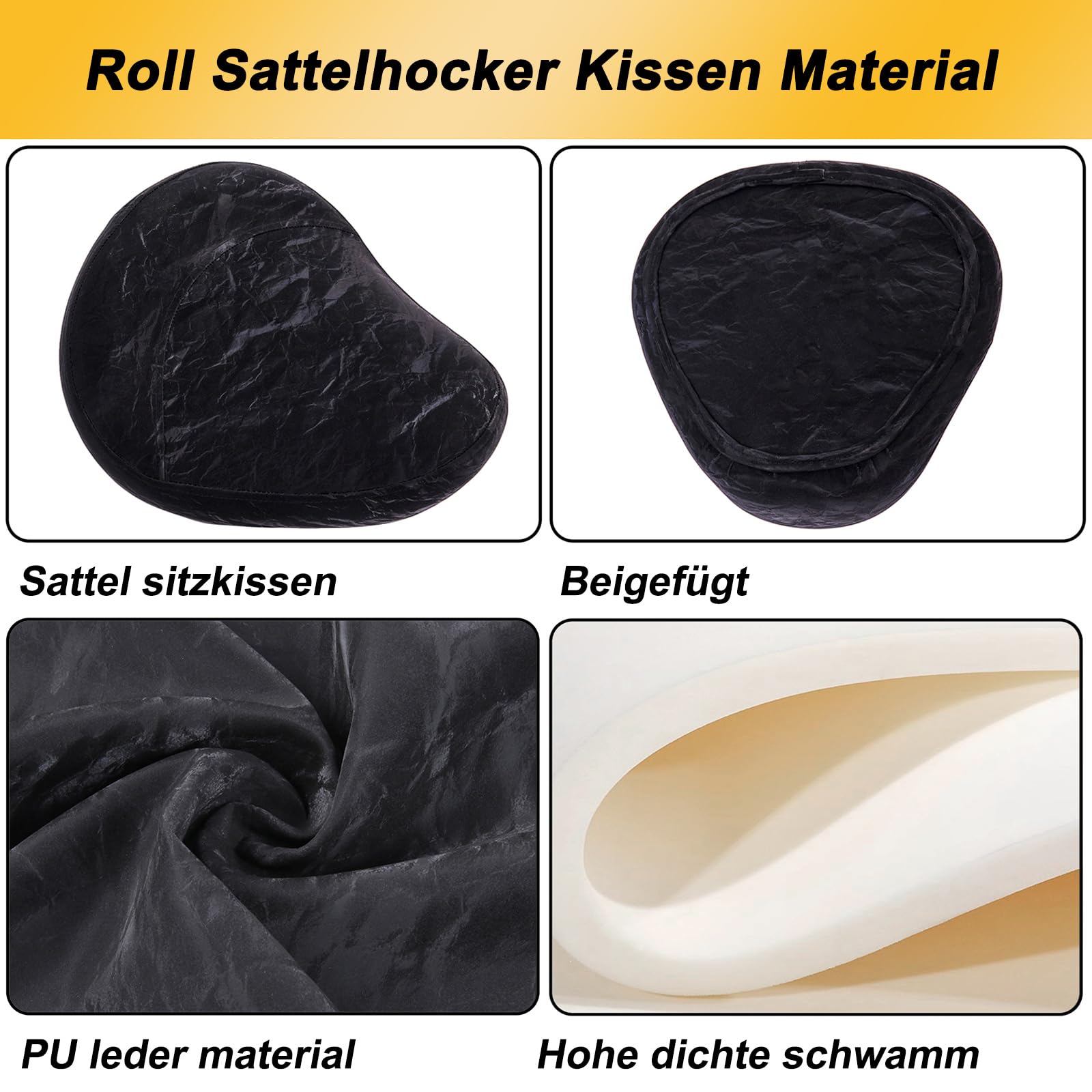 Taburete de Montar, Ergonómico Taburetes con Ruedas Altura Ajustable, Giratorias PU Cuero Giratorias Silla para Peluquería y Tatuajes (Plateado + Negro, Sin Espalda)