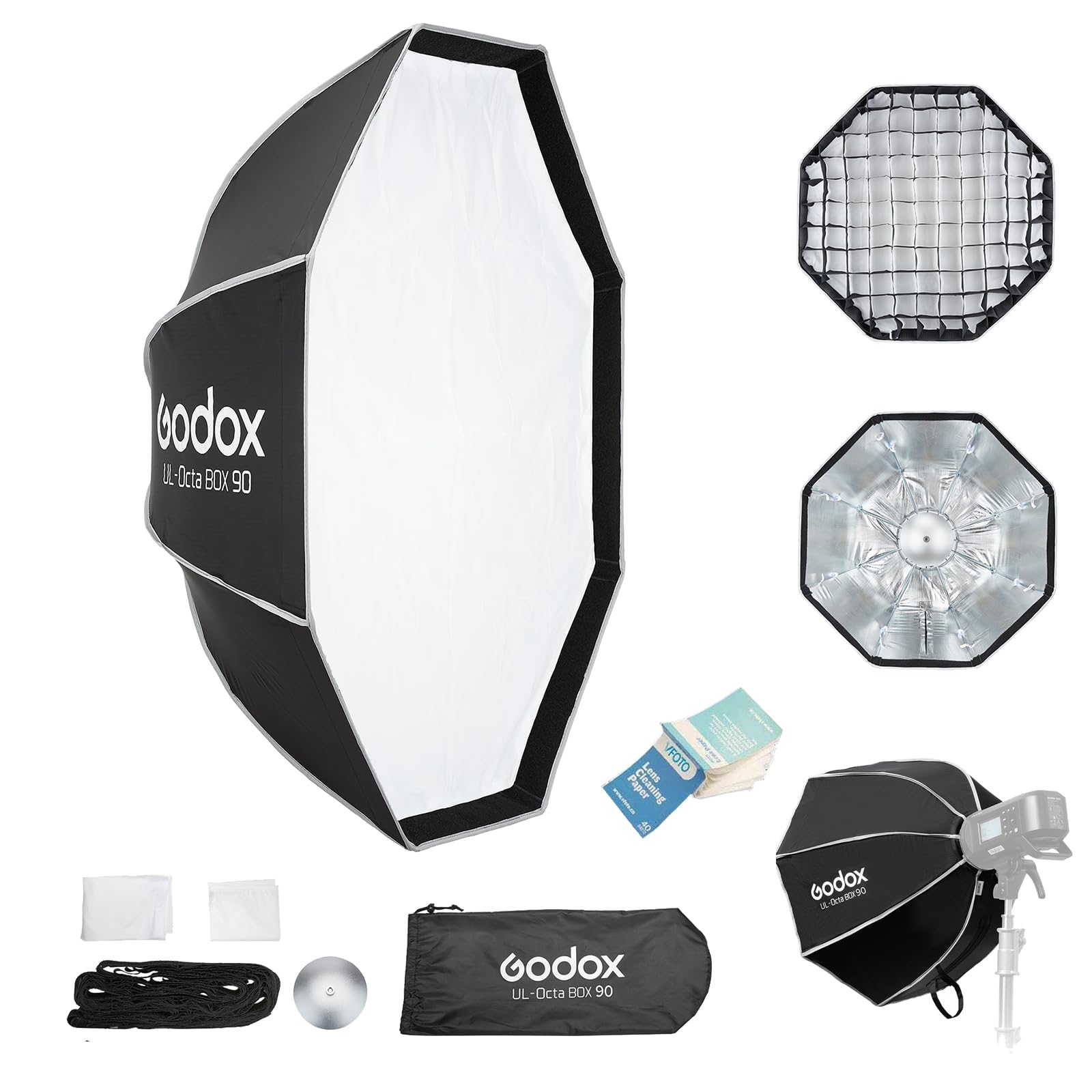 Godox UL-Box Octa-90 Octagonal Paraguas Softbox, 90 cm 35.43 Pulgadas Caja Suave de liberación rápida con Rejilla, Softbox Plegable con Soporte Bowens para luz SL60W MS200-V MS300-V DP400III-V