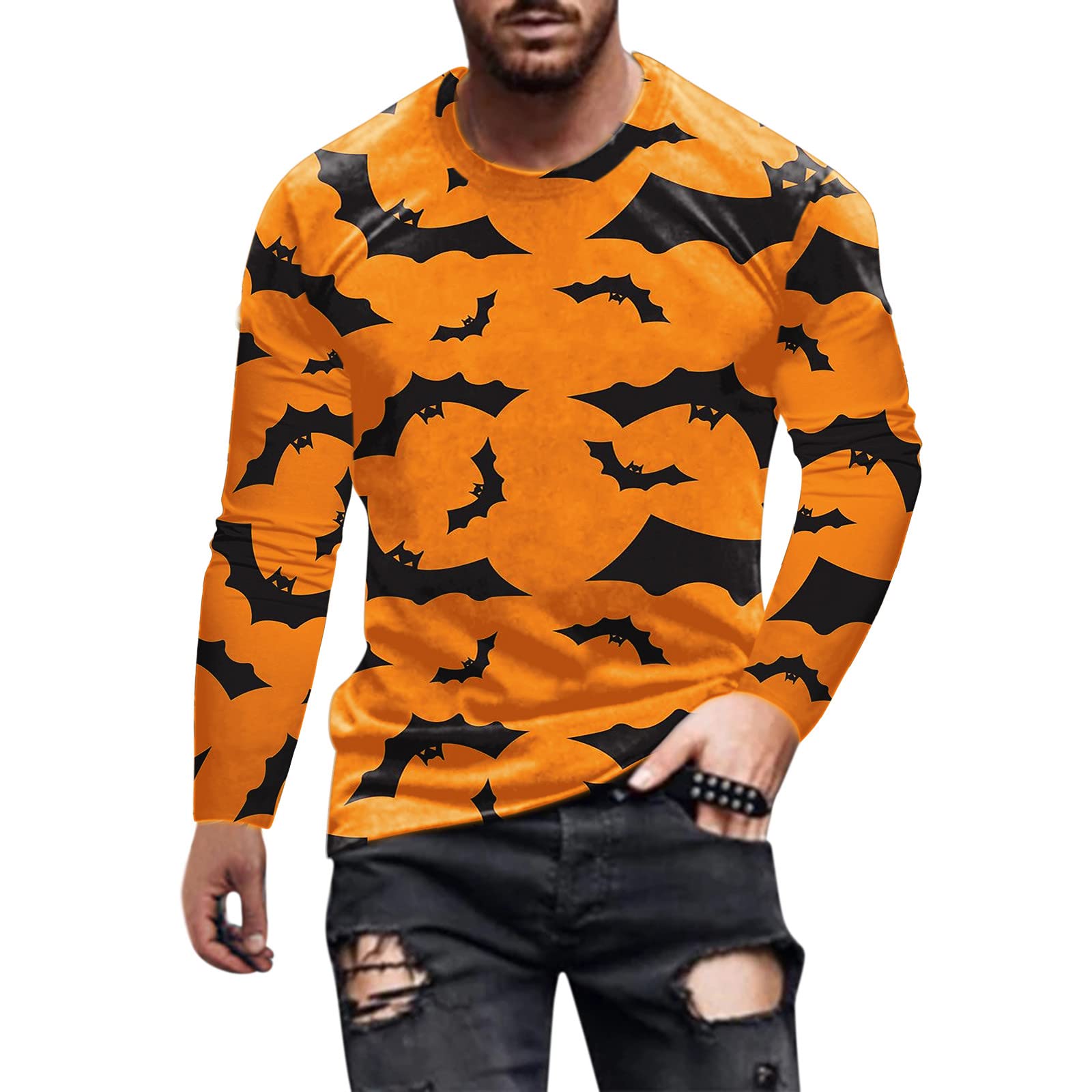 DIYAGO Halloween Mens Tops Long Sleeve Stylish T Shirts Athletic Casual Streetwear Tees Lightweight Designer Basic Teens