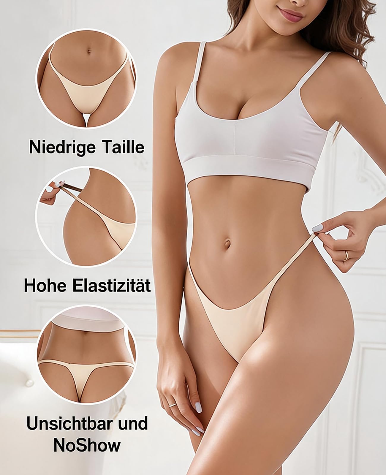 G String Tangas für Damen aus Baumwolle,Sexy Unterwäsche,Frauen Nahtlose Slips Unterwäsche,Atmungsaktiv Invisible Women Thongs Unterhosen,5er Pack
