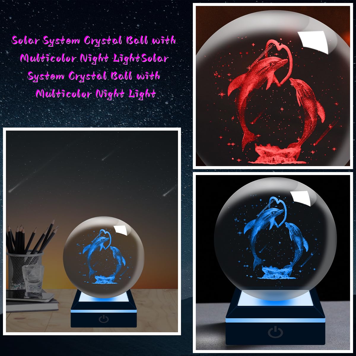 3D Delphinfigur Kristallkugel Mit Led Bunte Nachtlicht Basis Nachtlicht Für Kinder Planet Lampe Dekoratives Licht Dimmbar Nachtlicht Stimmungslicht Für Home Dekoration