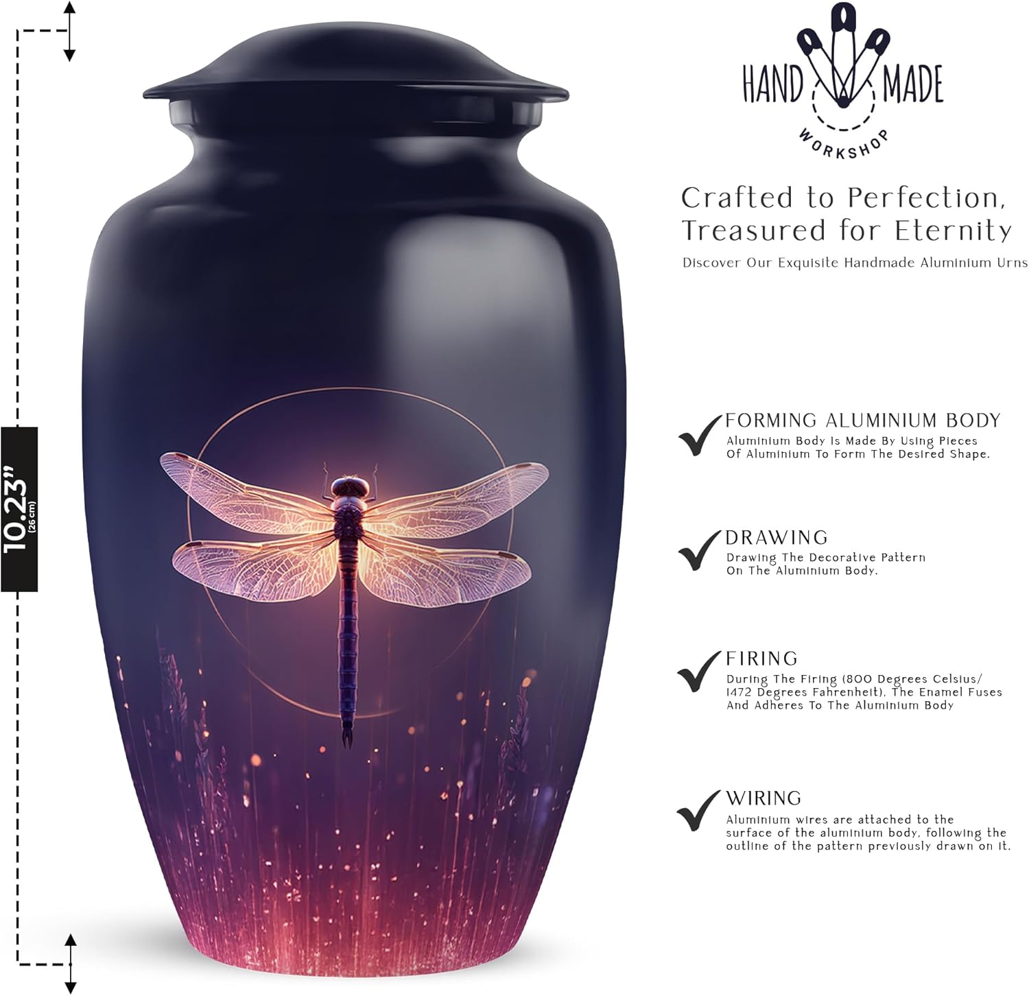 Dragonfly Montmartre Burial Urns for Human Ashes Adult Male 1 Large 4 Keepsake - Purple Funeral Urns for Adult Male - Funeral Urn for Ashes for Women - 10 & 3 Inch Combo