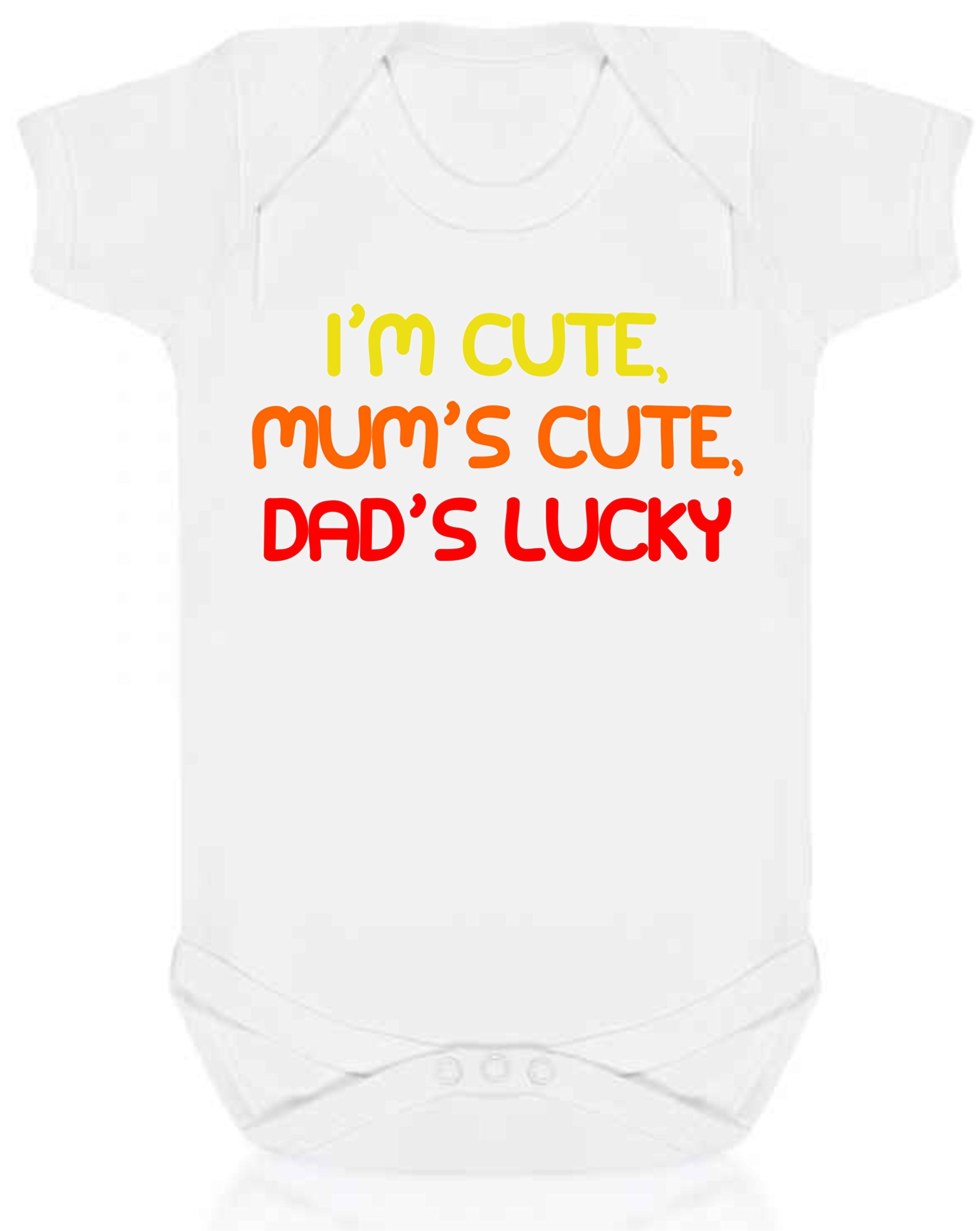 Reality Glitch I'm Cute Mum's Cute Dad's Lucky Short Sleeve Babygrow White