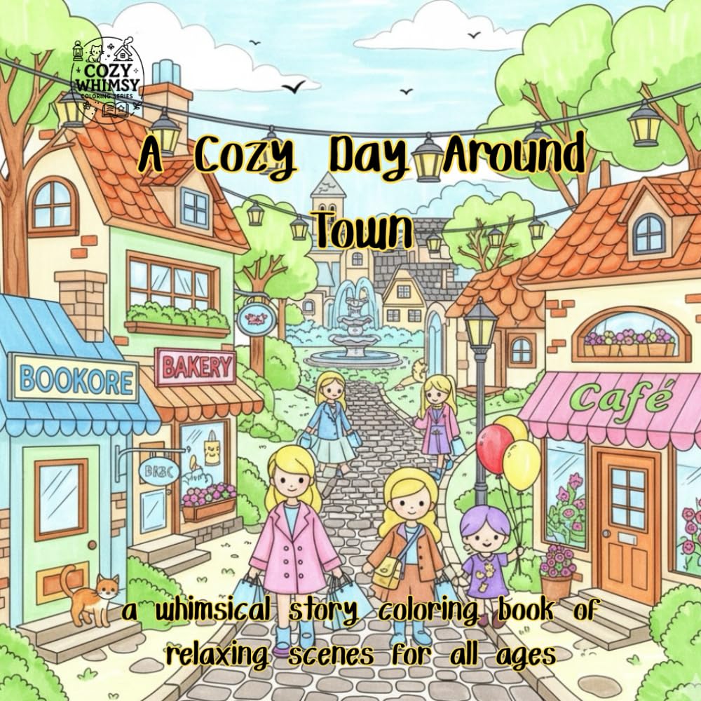 A Cozy Day Around Town: A Whimsical Story Coloring Book of Relaxing Scenes for All Ages (Cozy Whimsy Coloring Series)