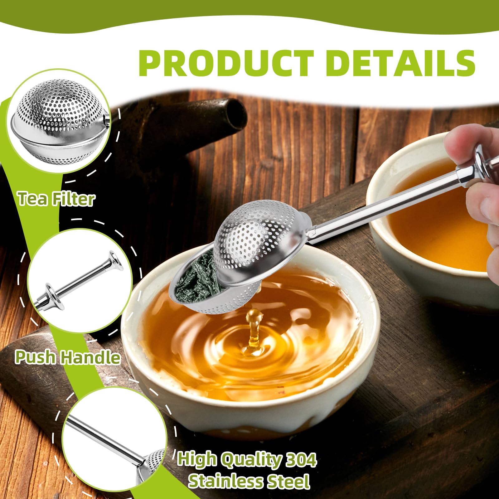 4 Piezas Infusor de Té Acero Inoxidable 304, Pinzas para Té, Reutilizable, Bolas de Té con Agujeros Totales, Colador de Tea en Forma de Bola, Bola de Filtro de Tea con Mango Telescópico