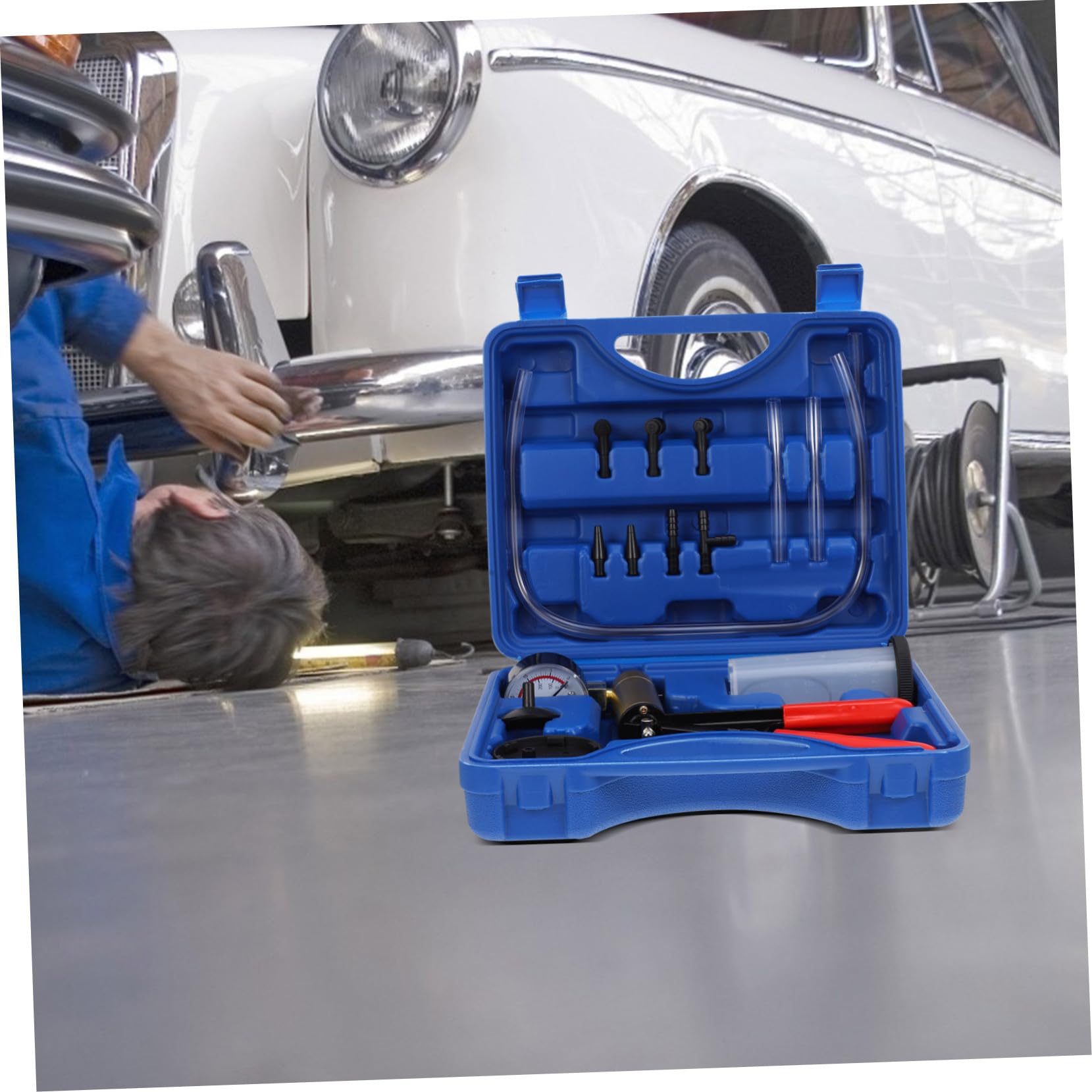 VOSAREA Pompe Manuelle à Vide Bleue pour Purgeur Liquide Frein Outil de Remplacement Huile de Frein Auto Kit Professionnel Fer et Plastique Entretien Voiture