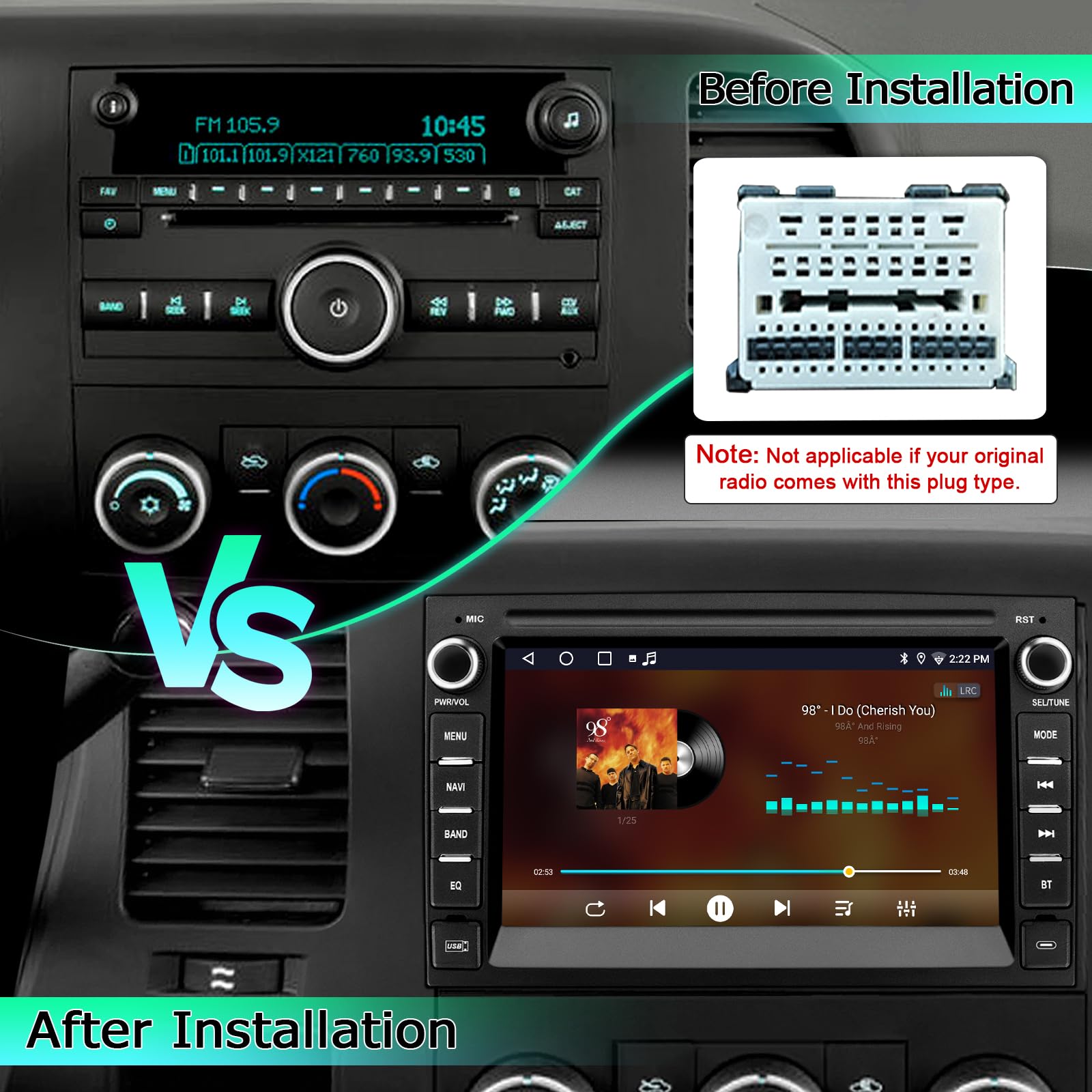 Car Radio Stereo Compatible with Chevy Silverado Tahoe GMC Sierra Yukon 2007-2013 2G+64G, Android 13 Head Unit with Wireless CarPlay Android Auto,Bluetooth,GPS Navigation,WiFi, FM,DSP, SWC