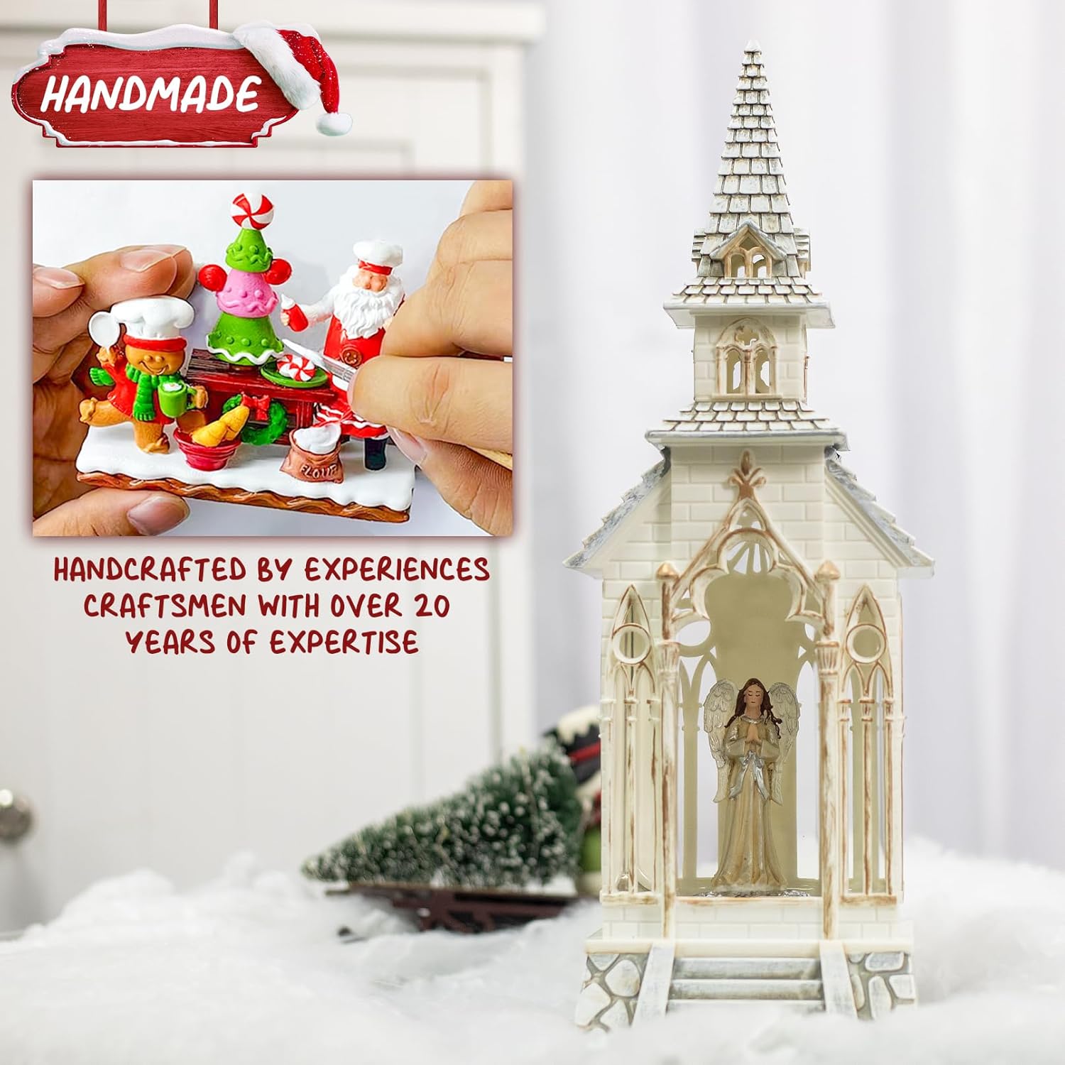 13Inch Christmas Snow Globes Churches Village Angel Musical Christmas Decorations Light Up Snow Globe Lantern 6H Timer Glitter Globe Decor Indoor
