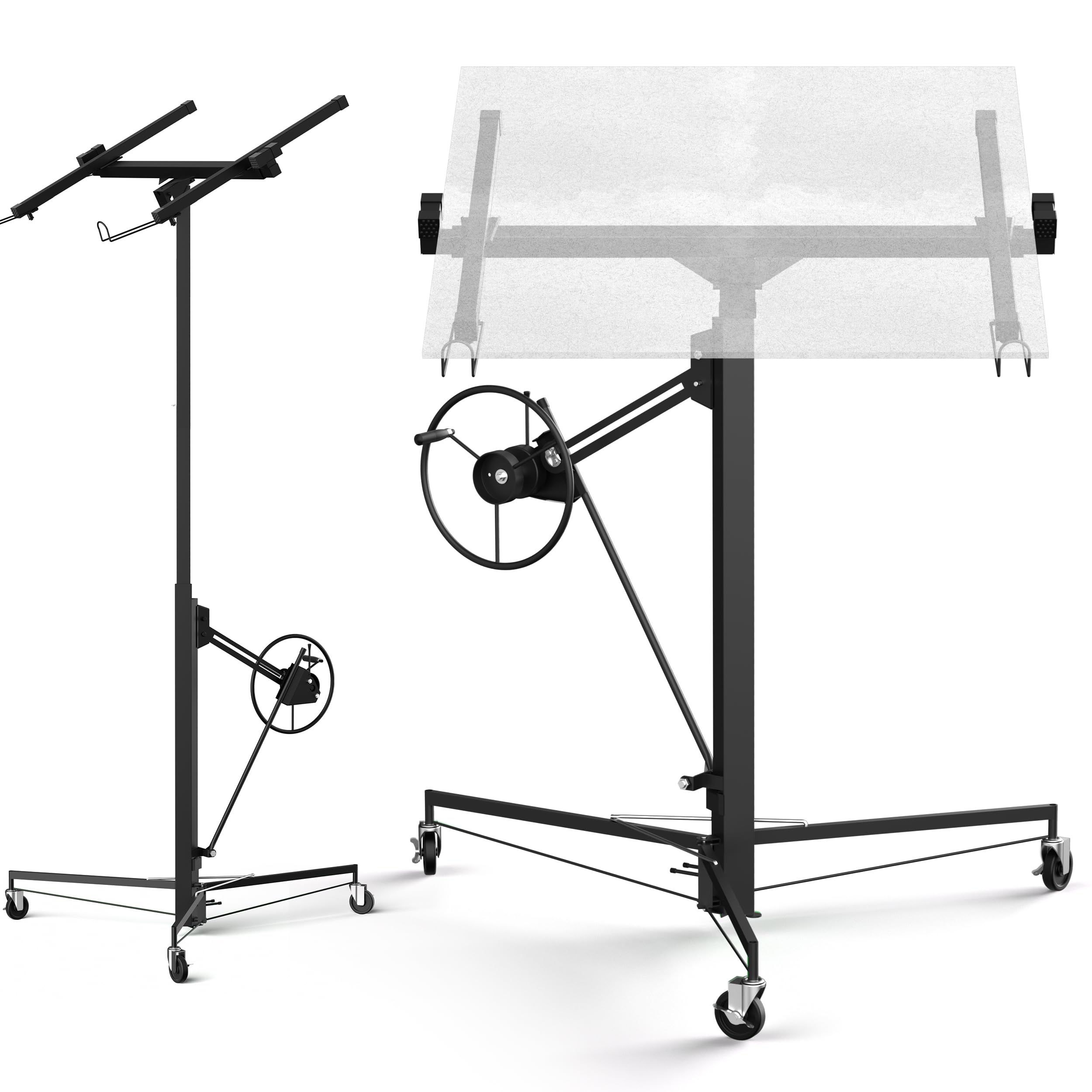 STANEW Leve Gipsplatte, faltbar, für Gipsplatten, Plattenheber, XXL, Traglast 68 kg, Höhe 140 – 325 cm, 3 Räder mit Parkbremsen