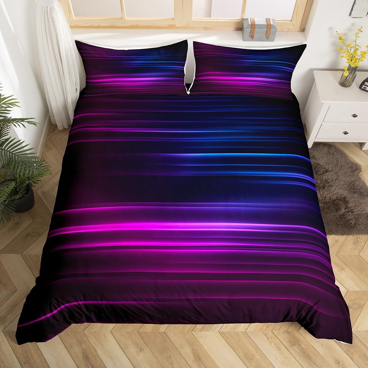 Homemissing Purple and Blue Ombre Bedding Set Single, Ombre Duvet Cover Ombre Striped Comforter Cover for Kids Toddler Abstract Art Bedspread Cover Microfiber Bed Set With 1 Pillow Case
