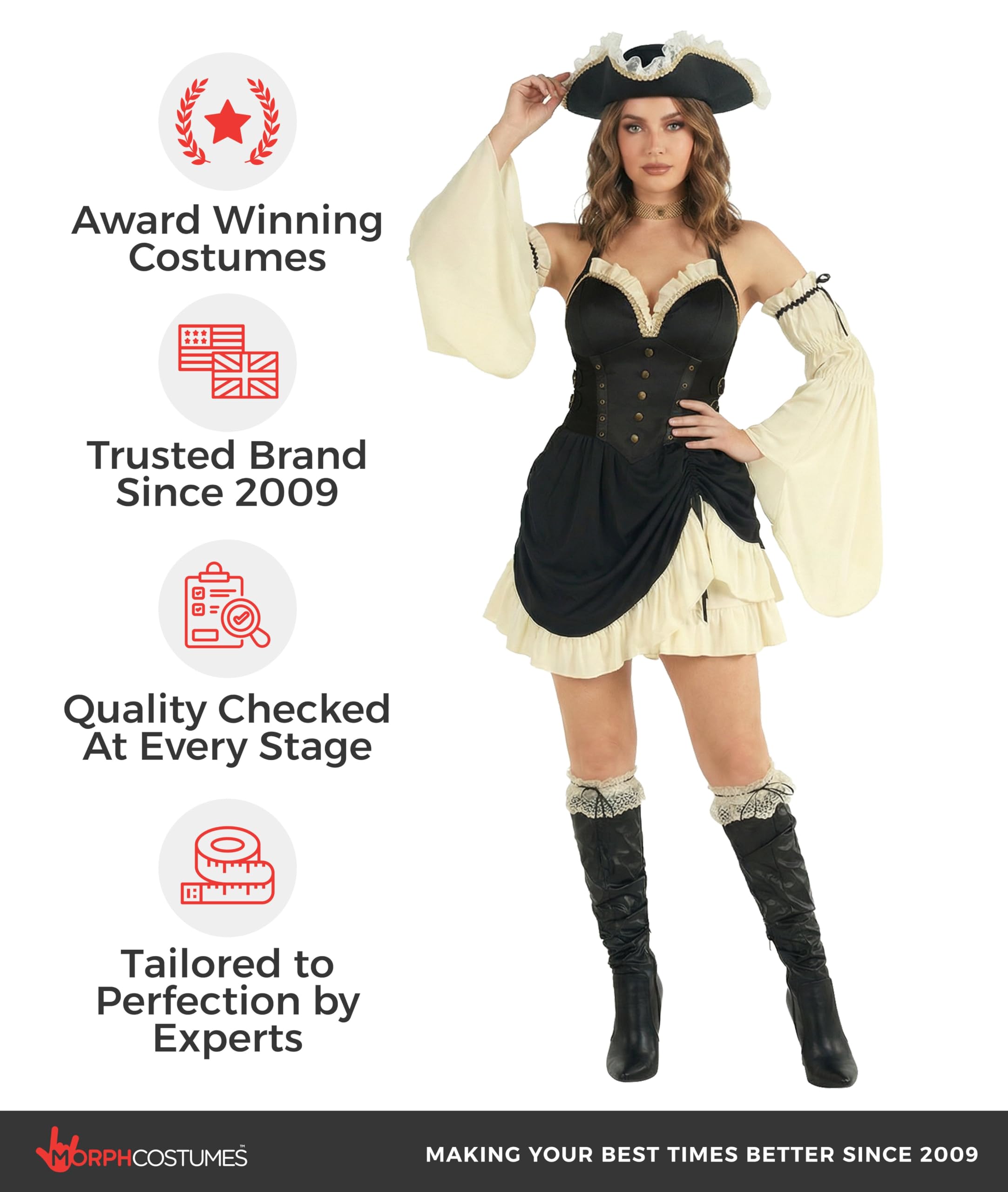 Morph Piratenkostüm für Damen, Piratenkleid, Perfekt für Halloween und Fasching, Spaßiges Verkleidungsoutfit