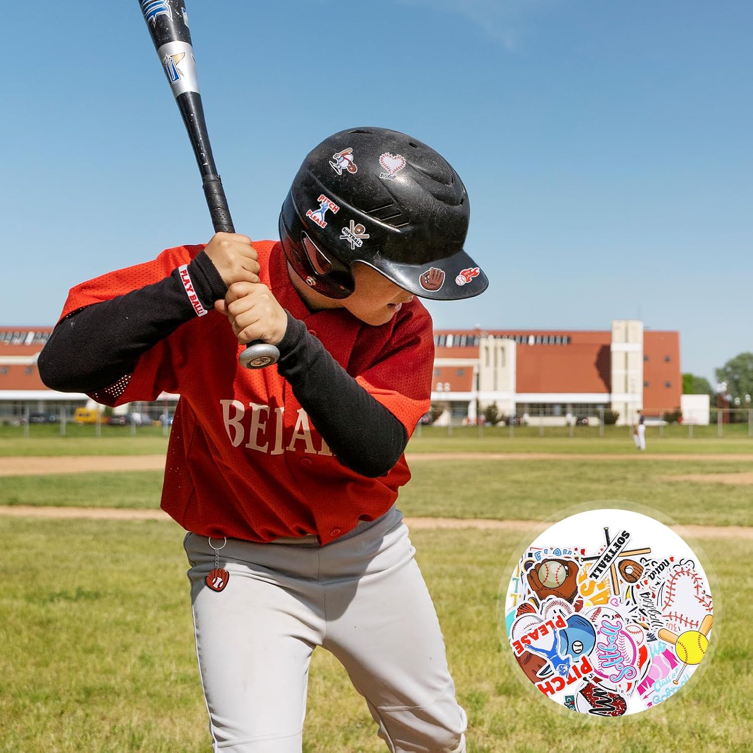Condition photo showing New/Like New for 110 pcs baseball party favors set, baseball theme party decorations with drawstring baseball goodie bags, mini ball, keychains, push pop bracelets, stickers, wristbands for adults