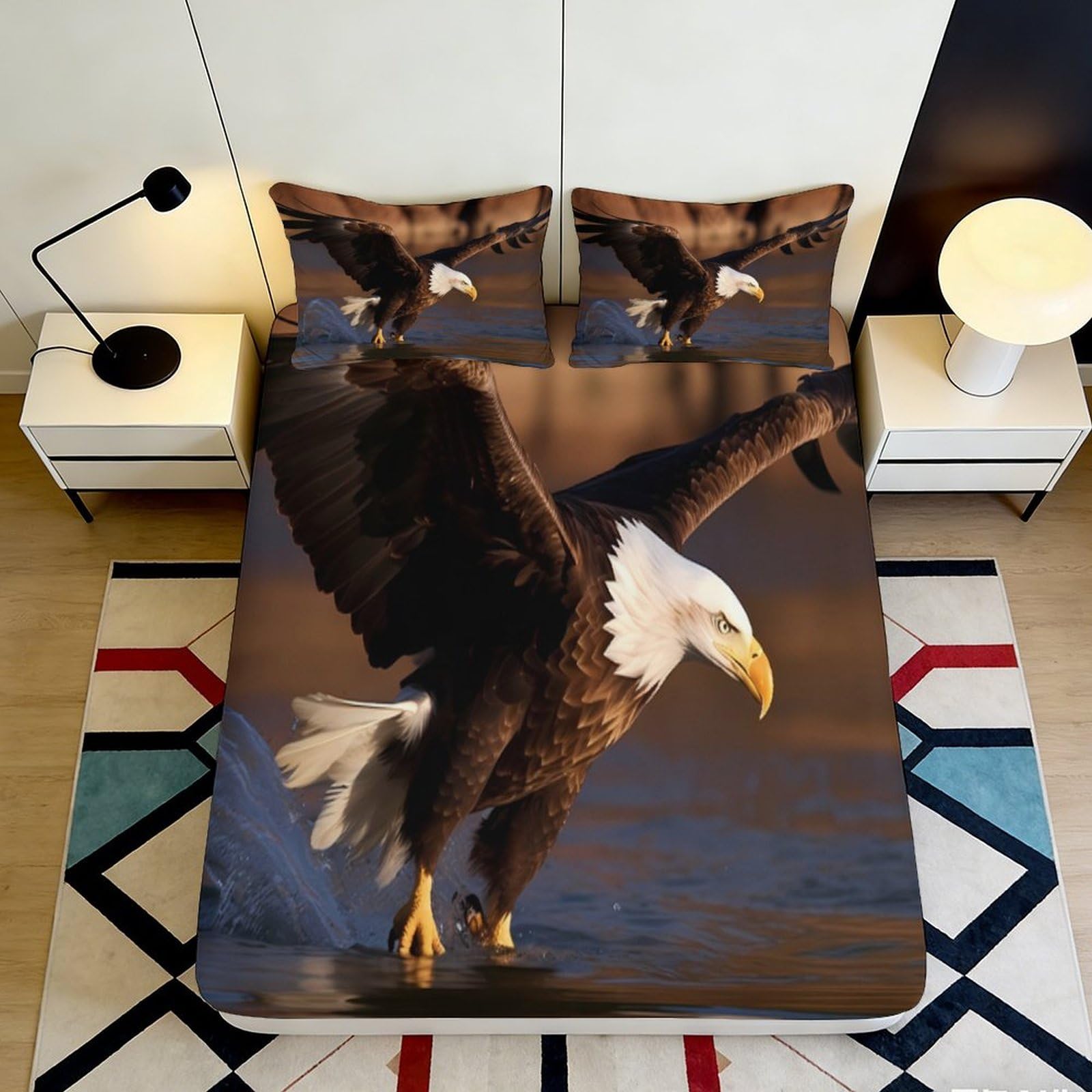 Pnayamiorkfel Style-10 3D Printed Bald Eagle Fitted Sheet Microfiber Soft Art Decor Wildlife Bed Cover For Bedroom Guest Room Protection 90X200x25cm