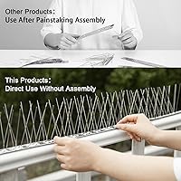 Vista 20 de OFFO Púas de pájaro negro premontadas para palomas y pájaros, cubre 10 pies de largo con acero inoxidable para valla de techo, buzón de ventana