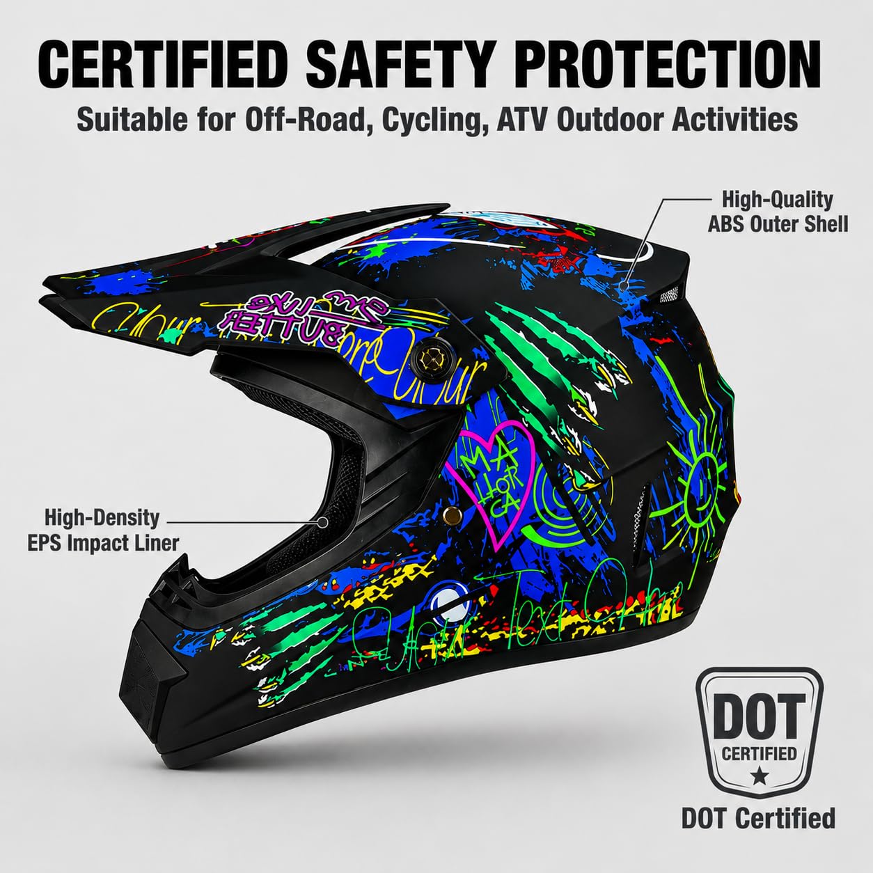 Motocross Helm Kinder, Downhill Motorradhelm für Herren und Damen, Fullface Crosshelm Komplettset mit Handschuhe Maske Brille Inklusive 2 Größen Helmfutter
