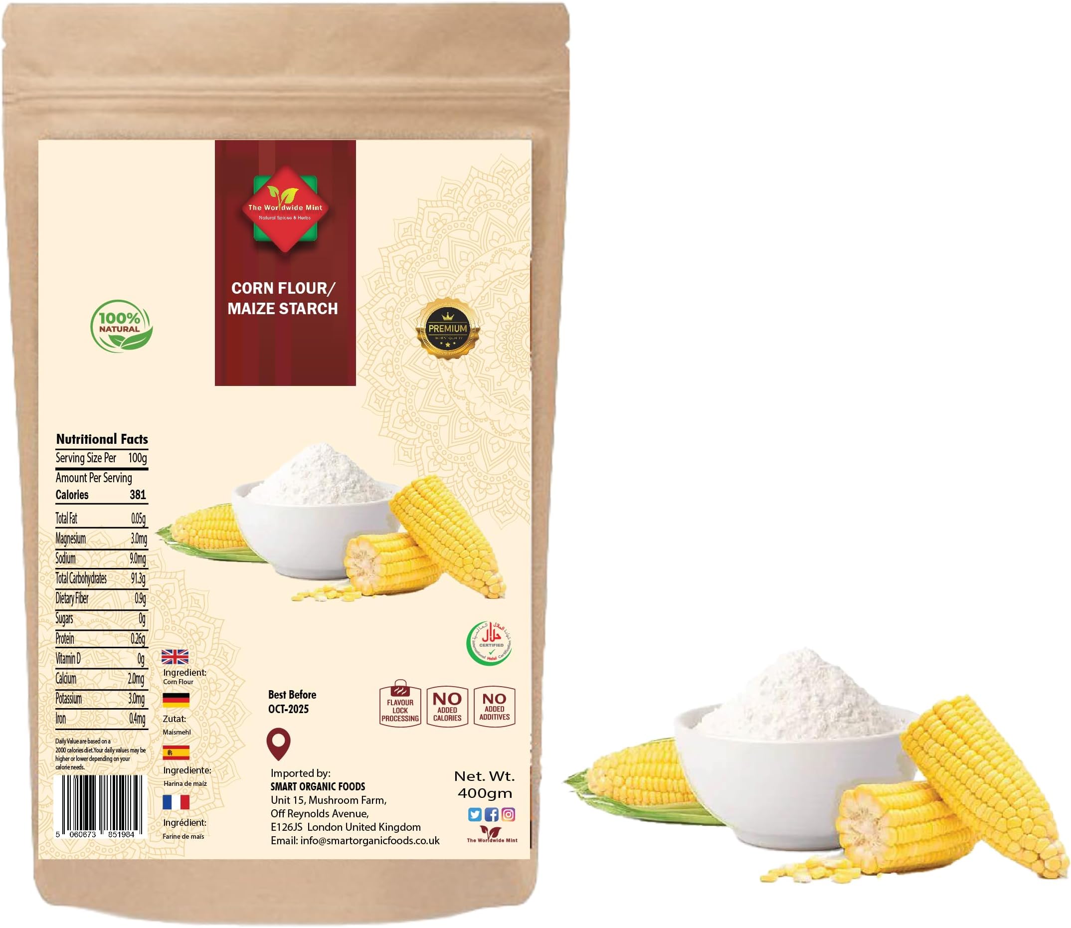 Corn Starch (400g / 14.11 oz) | Maize Starch | Best for Gravy sauce thickener | Non GMO | Vegan | No Preservatives Added | Supplied in Reusable Zip Sealed Pacakging