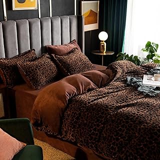 Copripiumino in Pile Singolo,Biancheria Leopardo, Spessa di Fascia Alta in Inverno, Autunno E Inverno Flangia Antistatica Antistatica Biancheria da Letto-G_2,0 M Letto (4pcs)