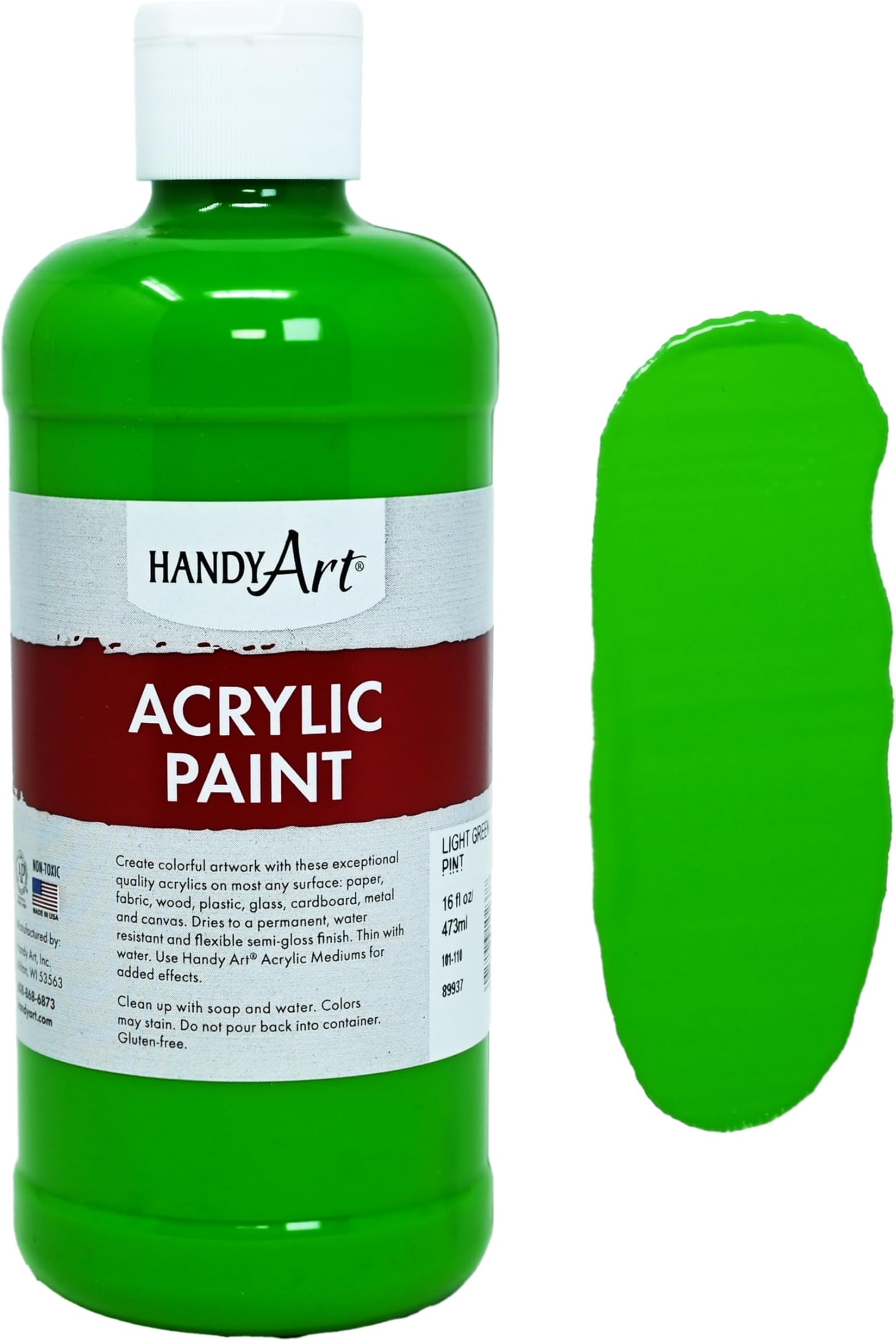Handy Art Acrylic Paint, Light Green, 16 oz Bottle, Semi-Gloss Student Fluid Acrylic, Creamy Flow Consistency, Rich Brilliant Color, Highly Pigmented, Certified Safe & AP Non-Toxic, Made in USA