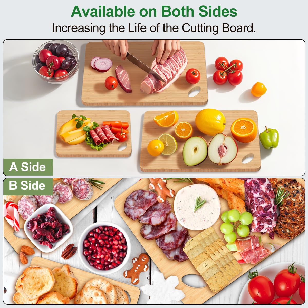 Viretang Tabla de cortar de bambú pequeña, tablas de cortar de madera para cocina, juego de 3 para carne, verduras y queso (3)