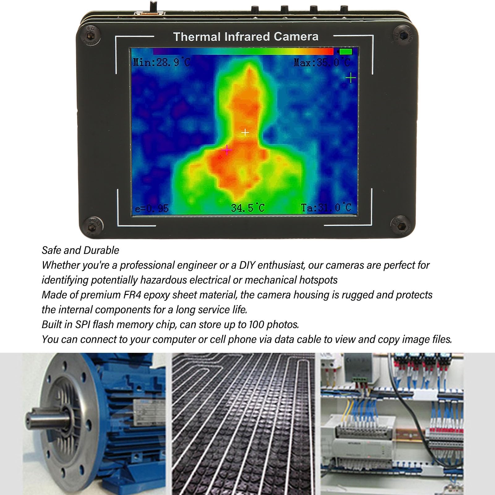 Cámara Termográfica, Cámara Termográfica Infrarroja con Pantalla LCD De 3.4 Pulgadas 240x320 con -104°f a 716°f, Campo De Visión De 55°×35°, 10hz, Recargable Cámara Térmica De Mano
