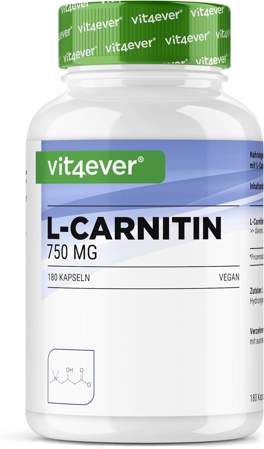 L-Carnitine – 180 veganistische capsules – Hoog gedoseerd met 3000 mg per dagelijkse portie – Premium: 100% L-Carnitine Tartraat zonder toevoegingen – Veganistisch
