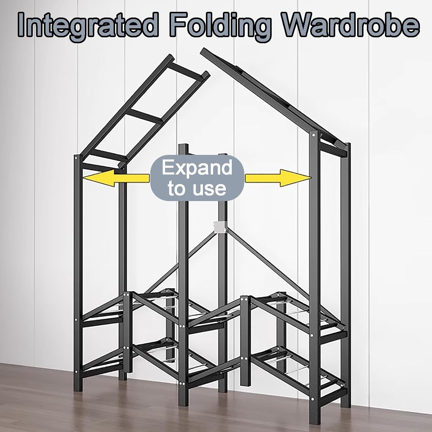 Portable Garment Rack With Shelf,Heavy-duty Foldable Clothing Rack For Wardrobe Bedroom,67IN Tall Closet With Cloth Cover(130cm/51.2in)